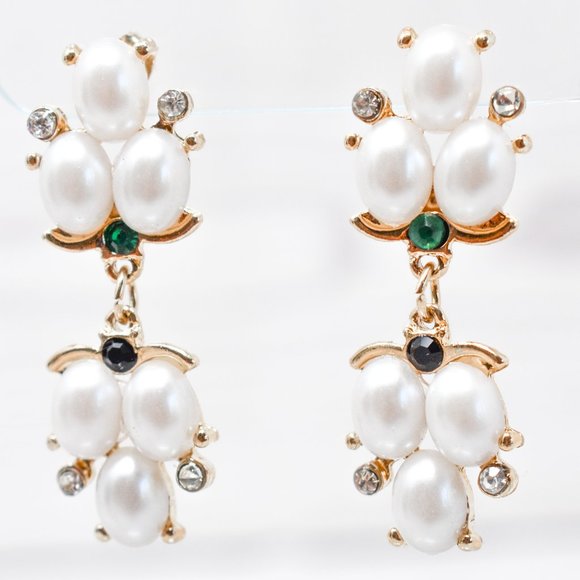 1.75" Drop Dangle Pearl Green/Dark Stone Earrings - Picture 1 of 13